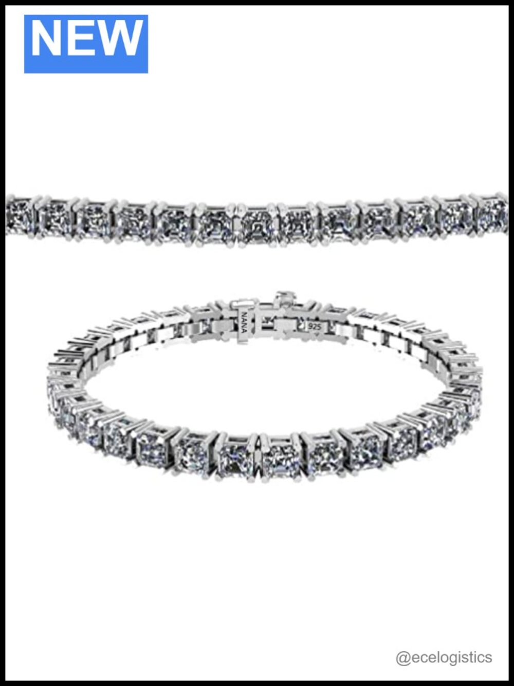 Sterling Silver Asscher Tennis Bracelet 3mm Zirconia 7"